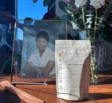 Enjoying a morning with Bliss Incense and Be Well Tea from my shop, TLMH. My favorite photo of my maternal grandmother, Grandma Flo, lives here in my breakfast nook.